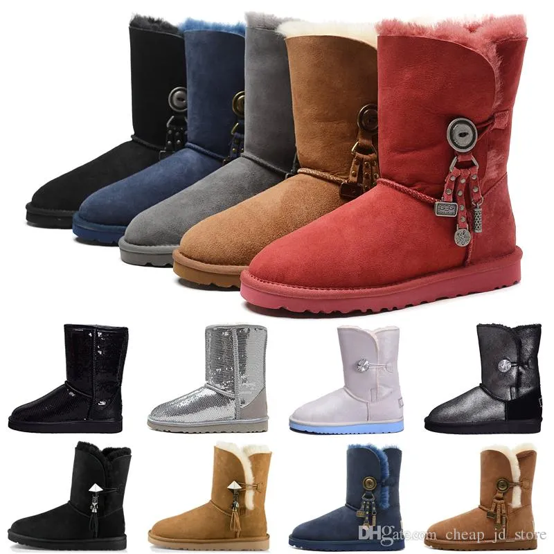 WGG Botas cortas con lentejuelas y purpurina para mujer Diseñador WGG Sparkles Botas clásicas para la nieve de invierno Bota ostentosa con botones 36-41 Nueva llegada