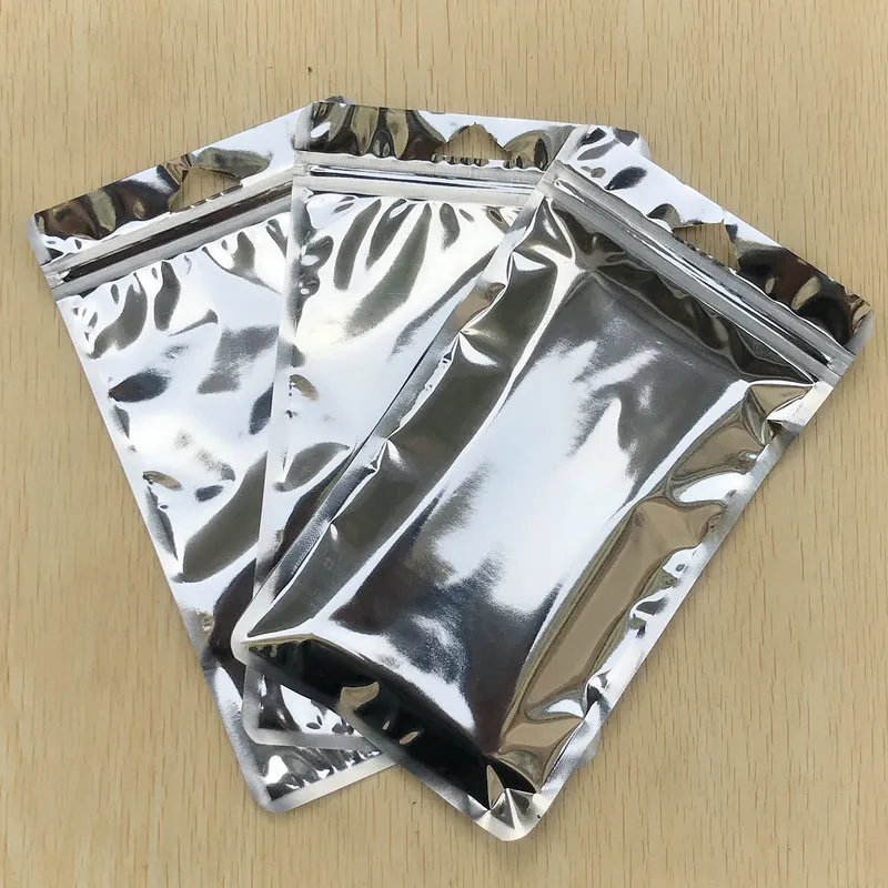 Zilver Clear Poly Zakken Folie Aluminium Zilver Rits Hersluitbare Klep Plastic Retail Pack Pakket Zak Zak Retail Verpakking