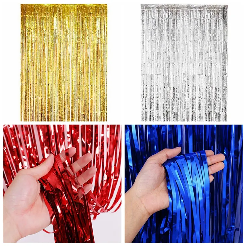 Economici come una festa Tende con frange in lamina di orpelli metallici Sfondo per compleanno Capodanno Festa Foto Decorazioni di nozze  15