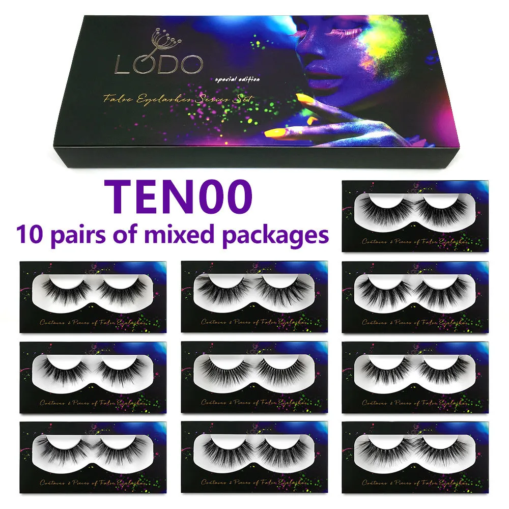 3D False Eyelashes Natural Long Thick Big Lashes Multi-Style with Packaging Boxes 10 Pairs of Mixed Styles LODO