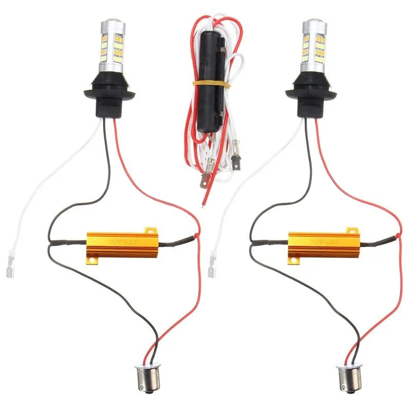 1156 BA15S BAU15S PY21W T20 Double Couleur Blanc Ambre Jaune Switchback LED Clignotant Erreur Canbus avec Résistance DRL285C