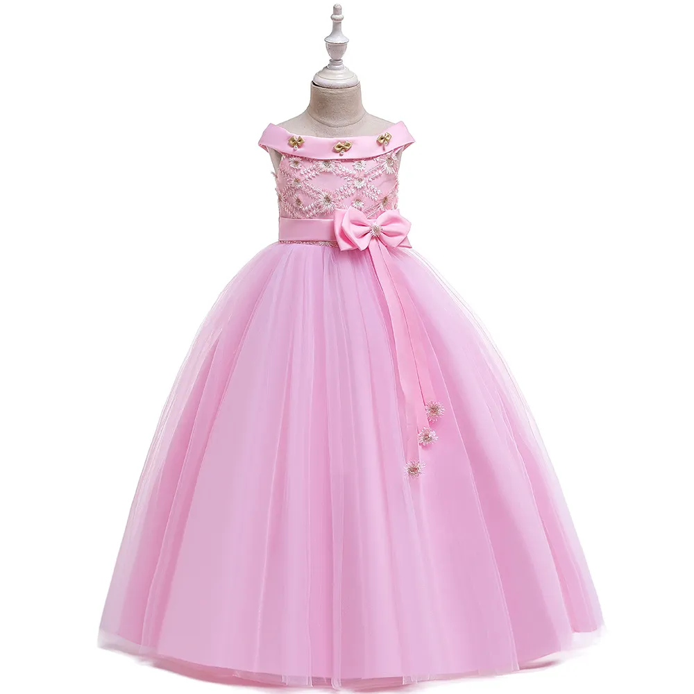 Image réelle robe de soirée de fille de fleur 2019 Scoop Cap manches Corset jupe bouffante longues filles Pageant robes première communion porter de Noël