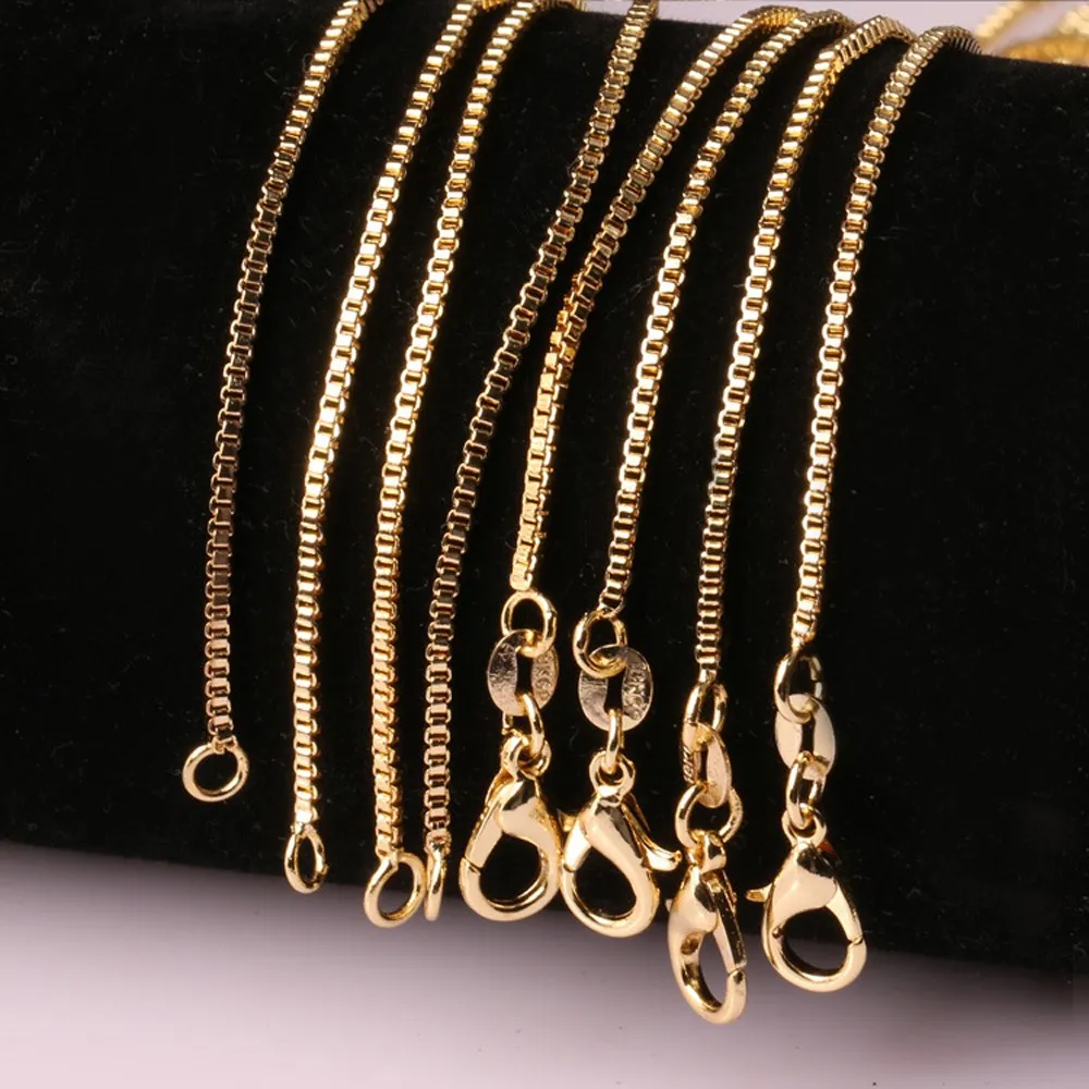 5 pcs Fashion Box Chain 18K Gold Plated Chains Pure 925 Silver Necklace long Chains Jewelry for Children Boy Girls Womens Mens 1mm 2020