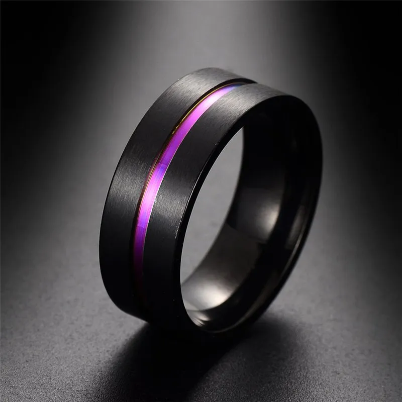 Minimalist Black and Rainbow Ring Mens Womens Stainless Steel Wedding Band  | eBay
