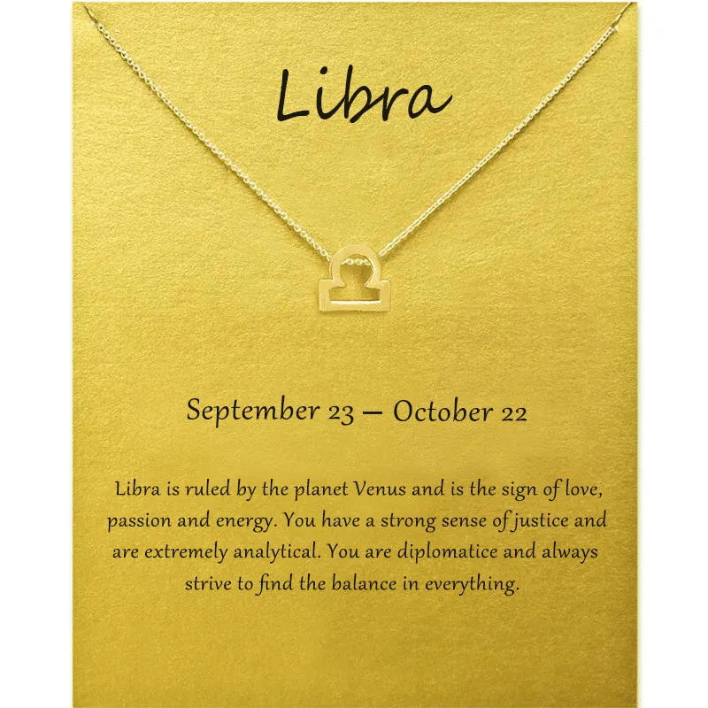 Joyería de moda, collares con colgante de 12 constelaciones de Libra para mujer, collar de cadenas del zodiaco, regalo de cumpleaños de Color dorado y plateado