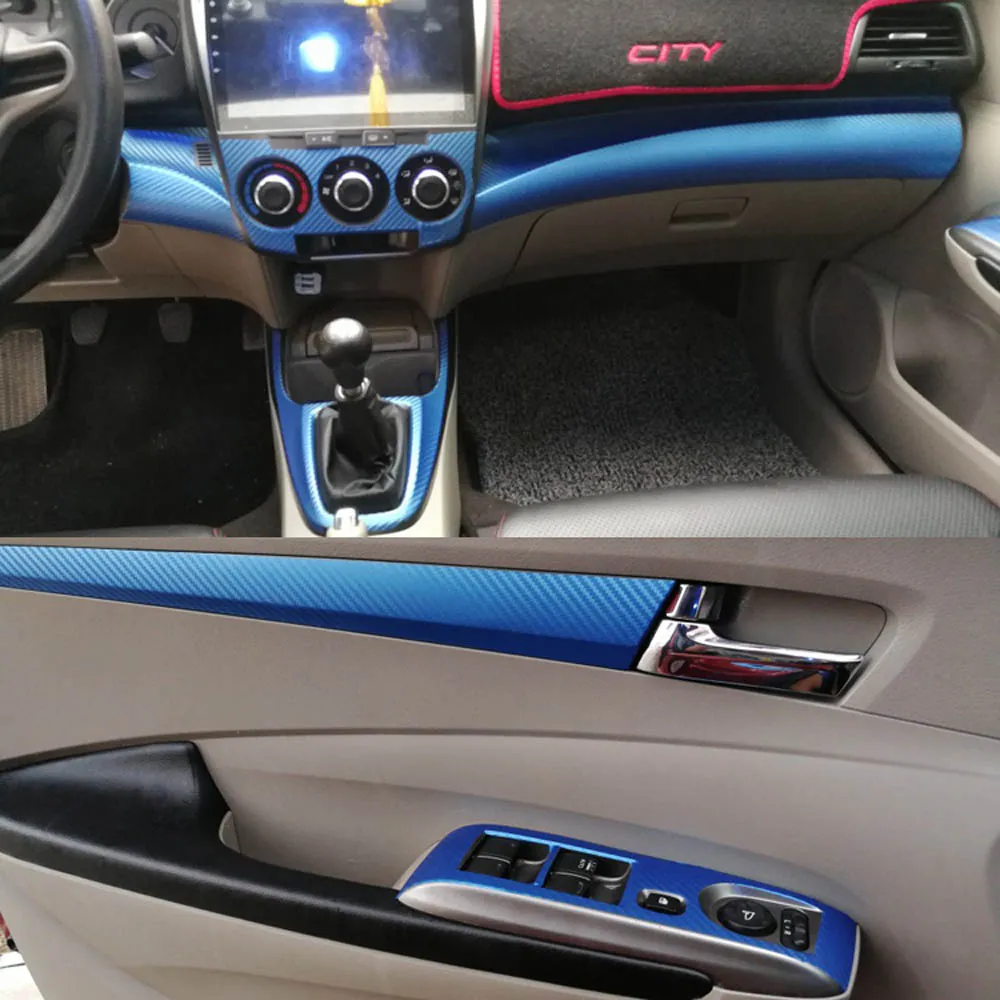 3D 5D Carbon Fiber Door Handle Stickers Decals for Honda City 2009 2024 Interior Control Panel