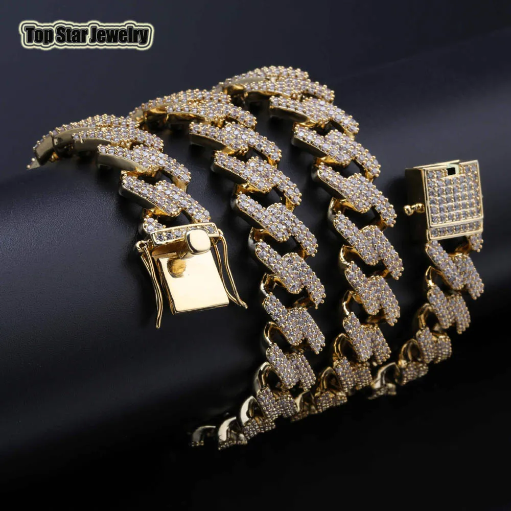 14mm Mannen Vrouwen Hiphop Miami Cubaanse Link Ketting Kettingen Gieten Volledig Micro Cubic Zirconia Clasp Iced Out Bling DJ Rapper Sieraden 18 "/ 22"