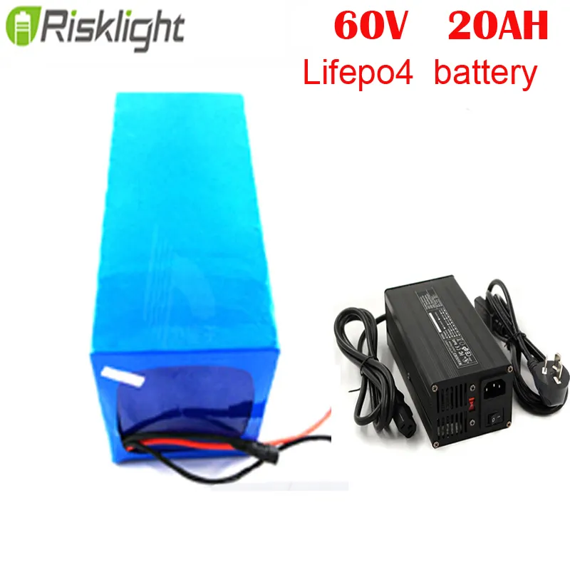 Batterie lithium-ion rechargeable LiFePO4 60V 20ah pour moto avec chargeur 5A