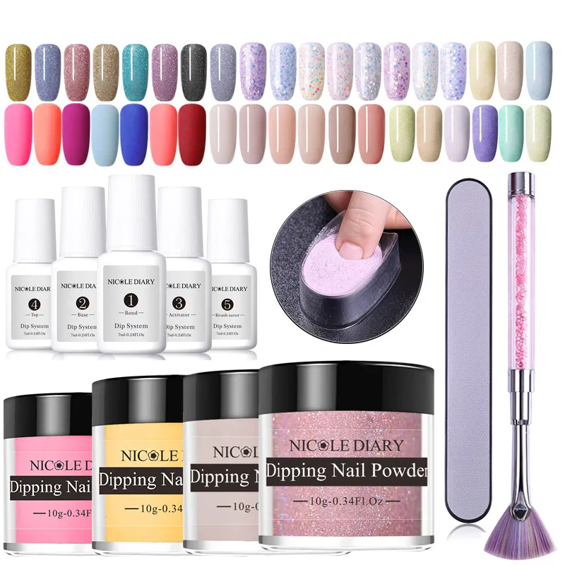 14 adet Daldırma Tırnak Kitleri Çıplak Holografik Dip Tırnak Glitter Aydınlık Mat Degrade Krom Pigment Toz Sequins