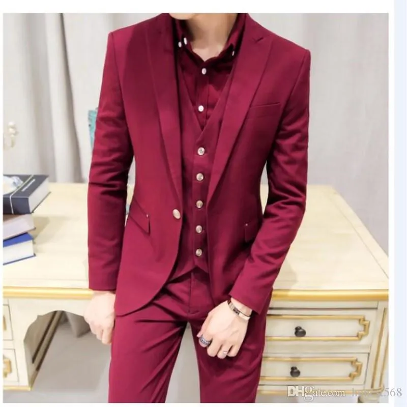 Bonito One Button Groomsmen pico lapela do noivo smoking Homens ternos de casamento / Prom / Jantar melhor homem Blazer (jaqueta + calça + gravata + Vest) 639