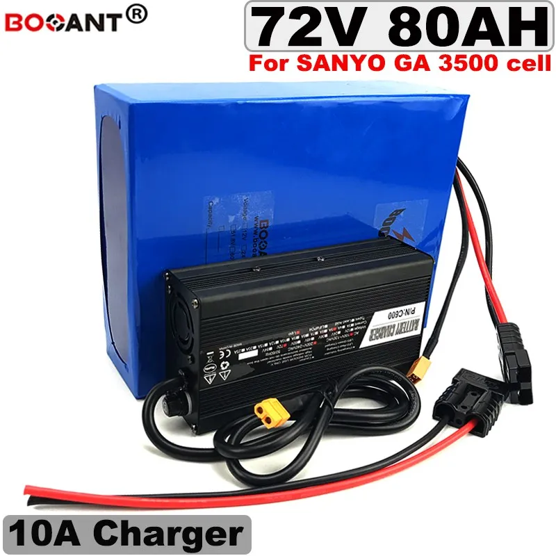 Bester Lithium-Akku 72V 80AH Elektroroller-Akku 72V 6000W 9000W E-Bike-Akku für Sanyo 18650-Zelle mit 10A-Ladegerät