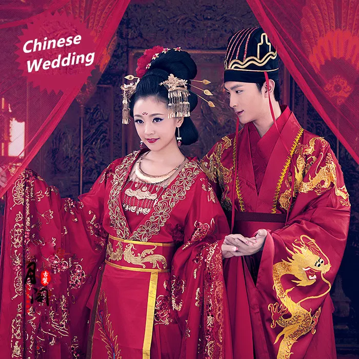 Chinese Style Hanfu lover Red Wedding Dress Ancient China Hanfu Clothing Tang Dynasty glorious film TV same genre Couple Costume