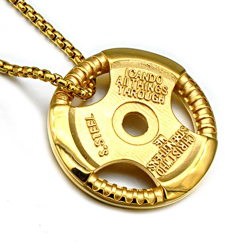 US7HIP Hop – colliers avec pendentifs en feuille d'haltères, couleur or, en acier inoxydable, bijoux de Sport de Fitness pour hommes, bijoux de gymnastique