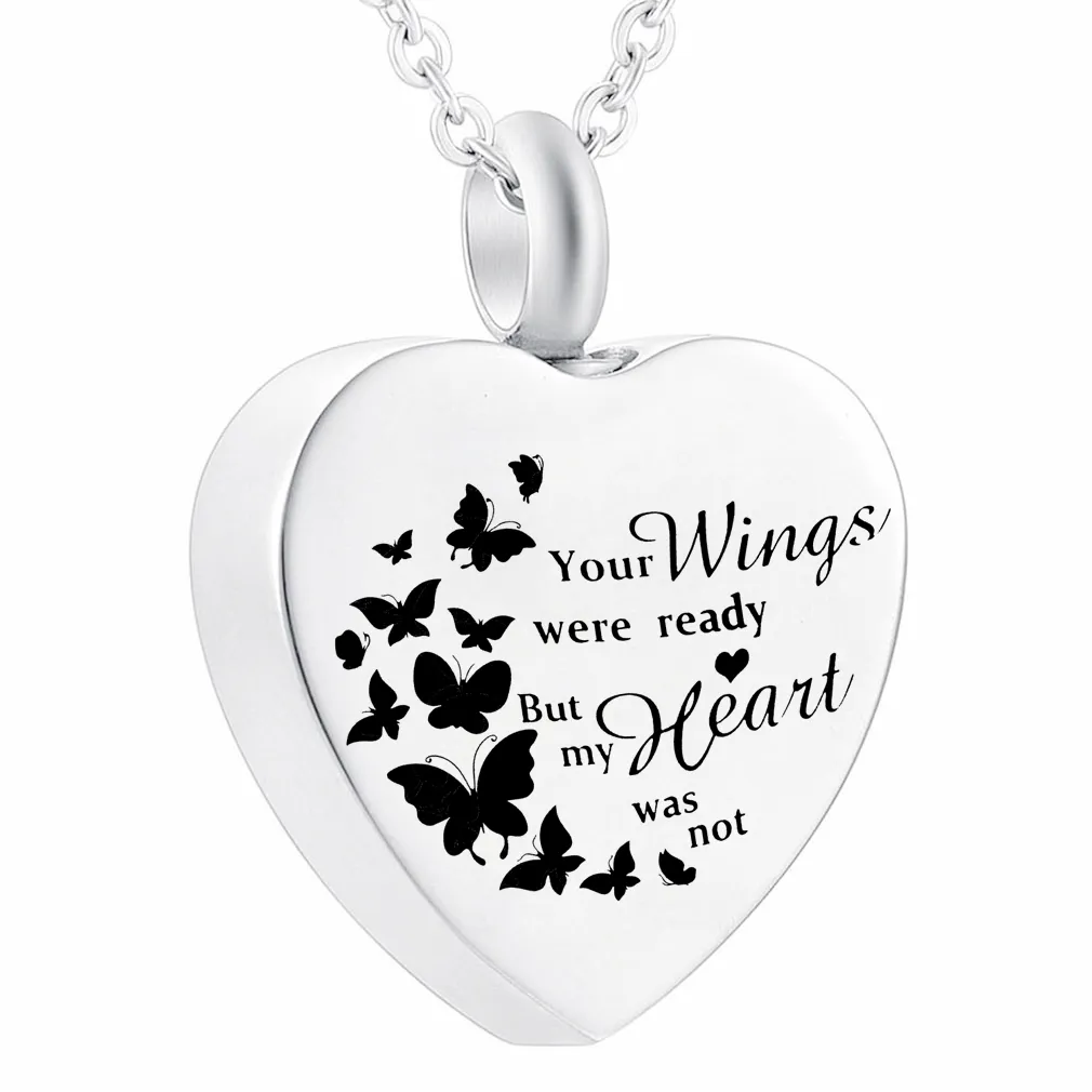 Collana Urn Heart per cenere Farfalla cremazione gioielli per ceneri-Laur ali erano pronti ma il mio cuore non lo era