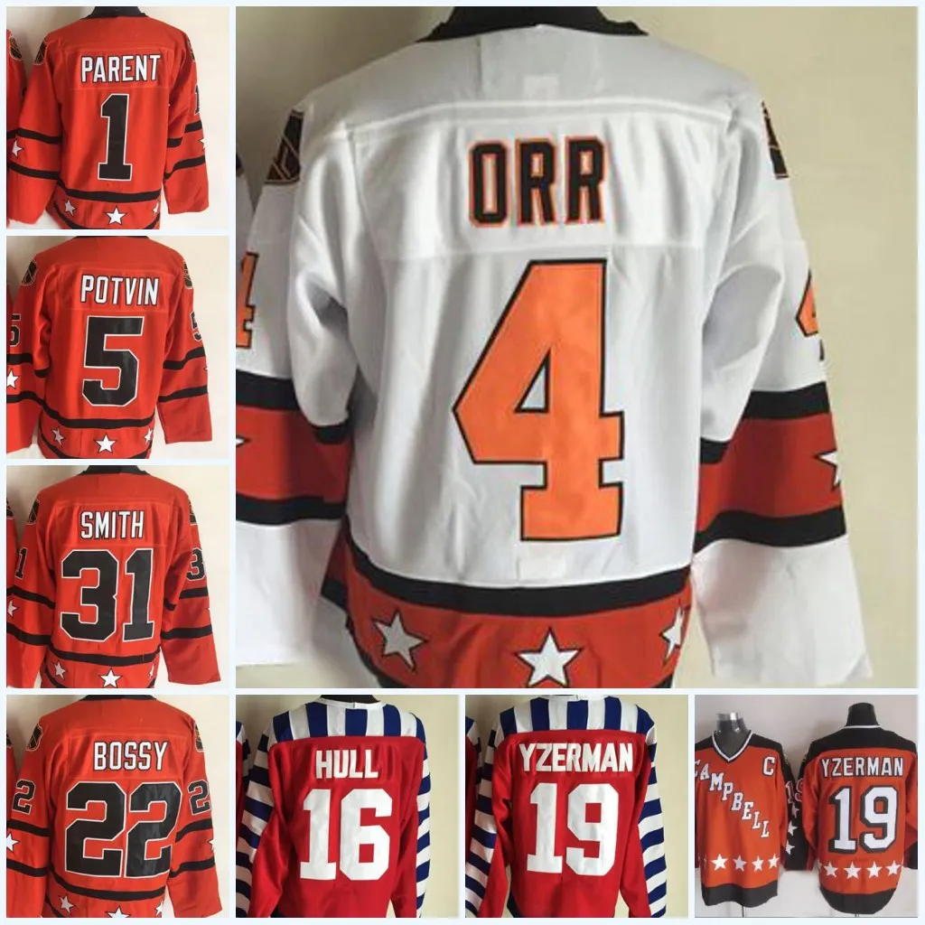 19 Steve Yzerman Men All Star Hockey Jerseys 4 Bobby Orr 22 Mike Bossy 31 Billy Smith 16 Brett Hull 5 Potvin 1 Oudertrui