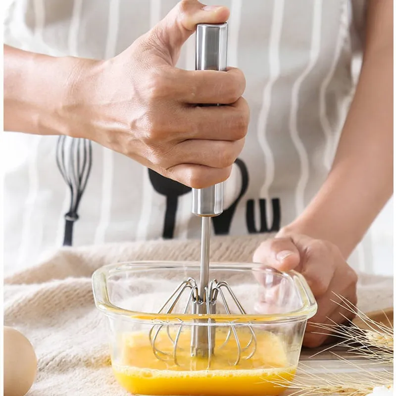 Halbautomatischer Schneebesen, manuell, selbstdrehend, Edelstahl-Schneebesen, Handmixer, selbstdrehend, Eiermixer, Heim- und Küchenutensilien