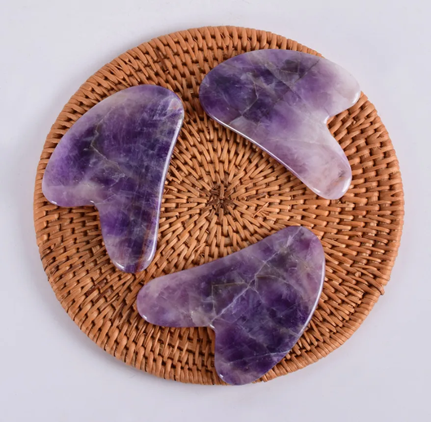 Китай традиционный нефрит Гуаша скребок кристаллы целебные камни аметист гуа ша массажный инструмент для лица задней ноги