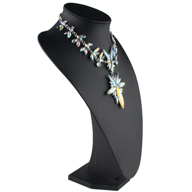 Gros-créateur de mode luxe coloré scintillant cristal exagéré fleur pendentif pull ras du cou déclaration collier pour femme