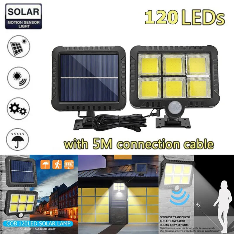 كوز 120 LED LED Solar Lamp Motion Sensor Road Road Garden Light Street Lamp Stand Stand في الهواء الطلق إضاءة ليلية