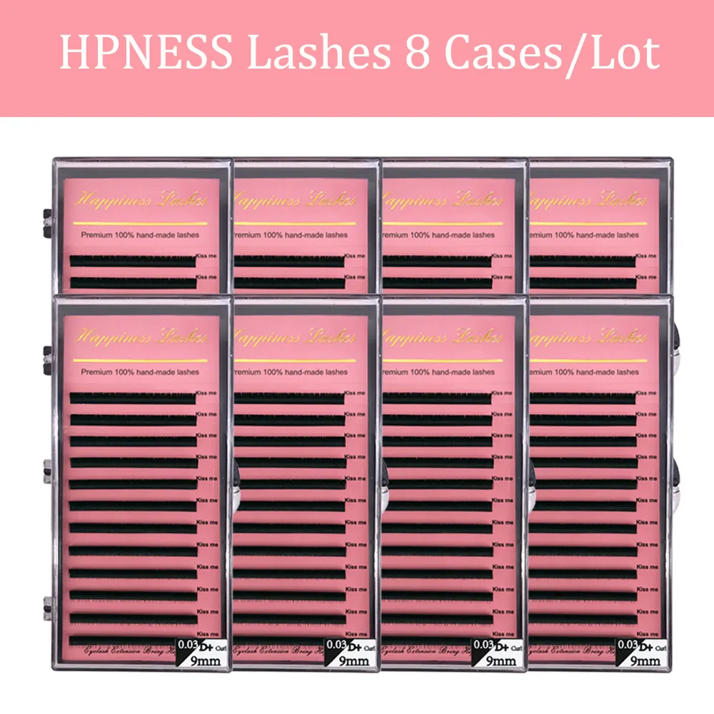 8 Cases/Lot Eyelash Extension Eye Lashes Super Soft Silk Mink Lashes Classic Lashes Deep Matte 100% Hand Made HPNESS