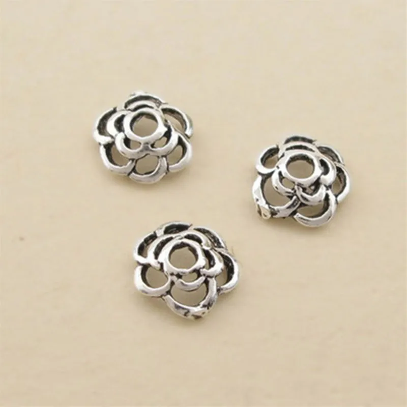 6mm Hollow Camellia Flower Metals Lose Perlen S925 Sterling Silber Überzogene DIY Flower Anhänger Armband Halskette Schmuck Mode Zubehör