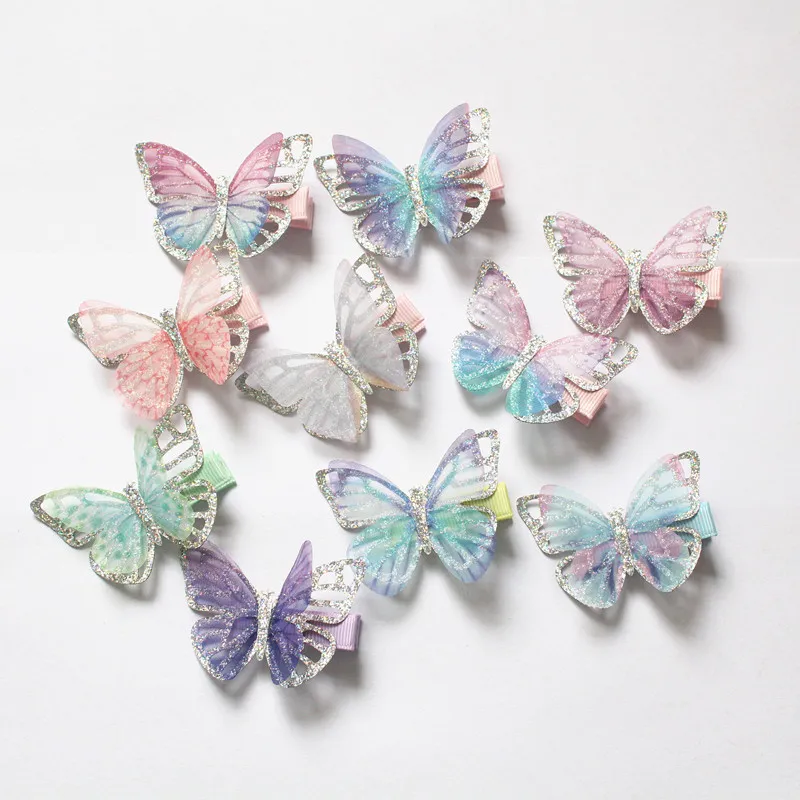 2019 New Baby Butterfly Design Hårklämmor 20st/lot Söta Barn Nyhet Håraccessoarer Partihandel Gaze Glitter Butterfly Princess Hårnålar