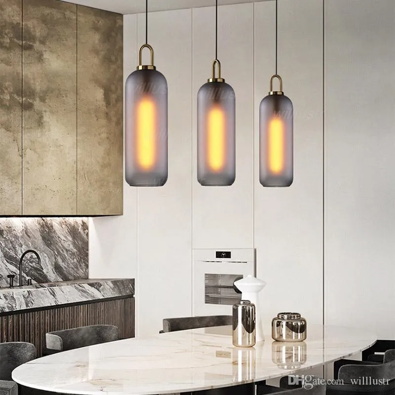 Clear Frosted Glass Pendant Lamp Global Cylinder Suspension Lighting Bedroom Hotel Cafe Affordable Luxury Hanging Light