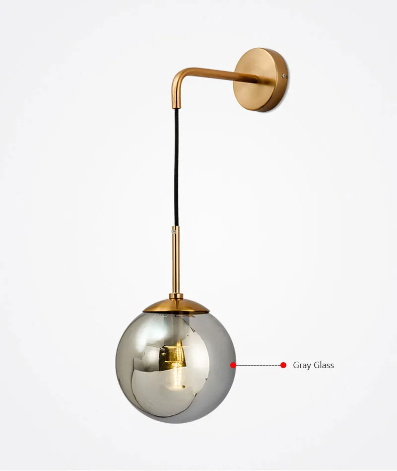 Nordic Post Modern LED Wall Lamp Creative Glass Ball Mirror Bedside