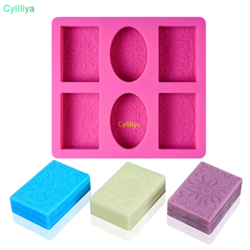 Moule à Savon Silicone 3 Pièces Rectangulaire 6 Cavités - Parfait Pour Savons Artisanaux, Pâtisseries Et Desserts (Rose, Bleu, Violet)