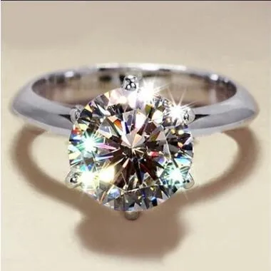 Anel de casamento de cristal da cor do ouro de seis garras clássicos de seis garras para o presente nupcial do Natal para a anel de noivado
