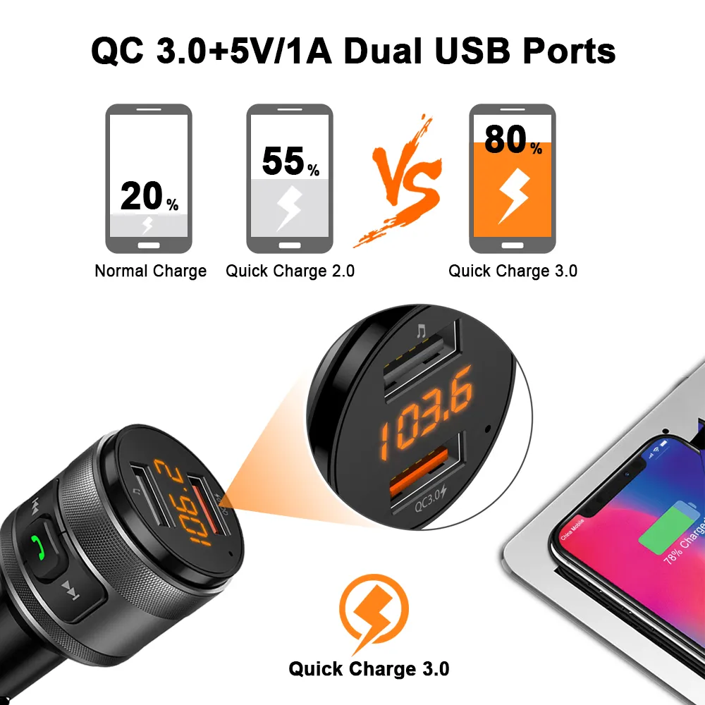 Chargeur De Voiture Double Ports USB Et Modulateur Transmetteur FM