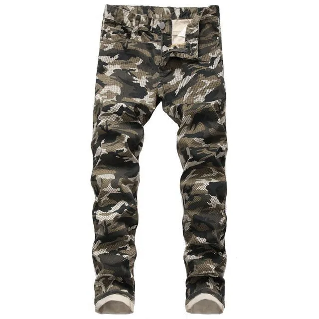 Mens Army Green Stretch Camo Jeans With Camo Print And Personality In From Blueberry12 26.38 DHgate.Com