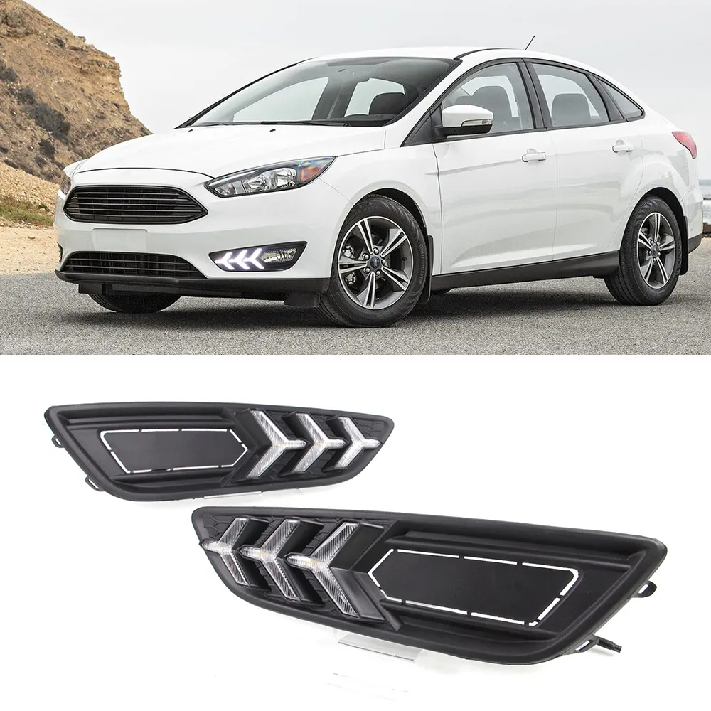 1 par transformação do estilo do sinal Relé 12V LED automático carro DRL Luz de corrida do dia para Ford Focus 4 2015 2016 2017 Candeeiro de névoa de pára-choques