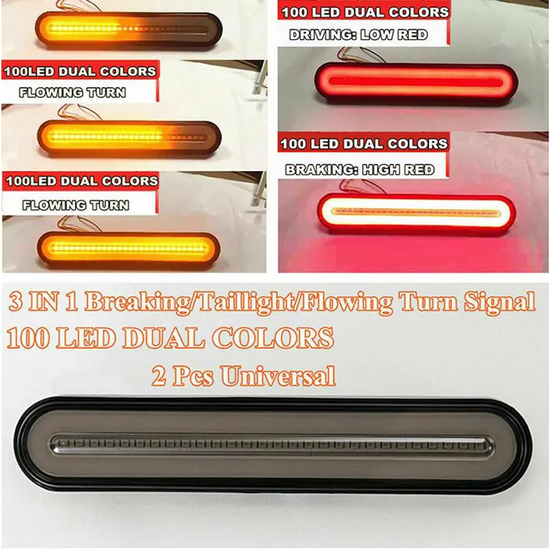 Pair Of 9-Inch LED Light Bars - Neon Flowing Turn Signal Brake Tail Lights For RVs & Trucks