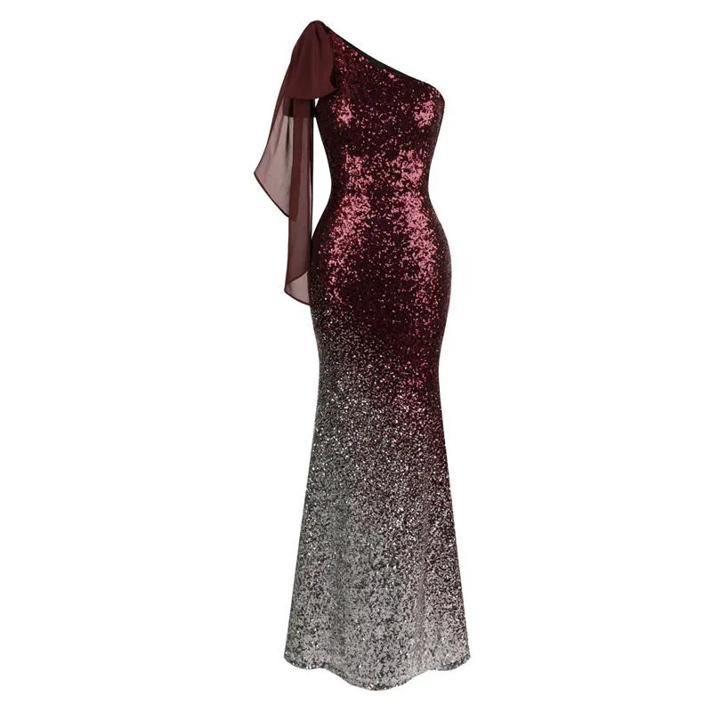 2019 Angel-Fashions Asymetryczna wstążka Stopniowa cekinowa syrena Sukienka wieczorowa suknia formalna 286D