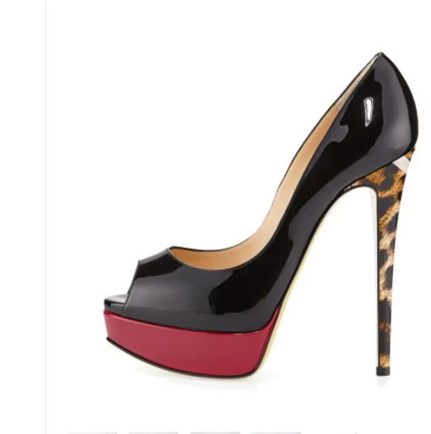 Red Bottom Platform Pumps Patent Leather Peep toe Heels Nude Black Size 35 42