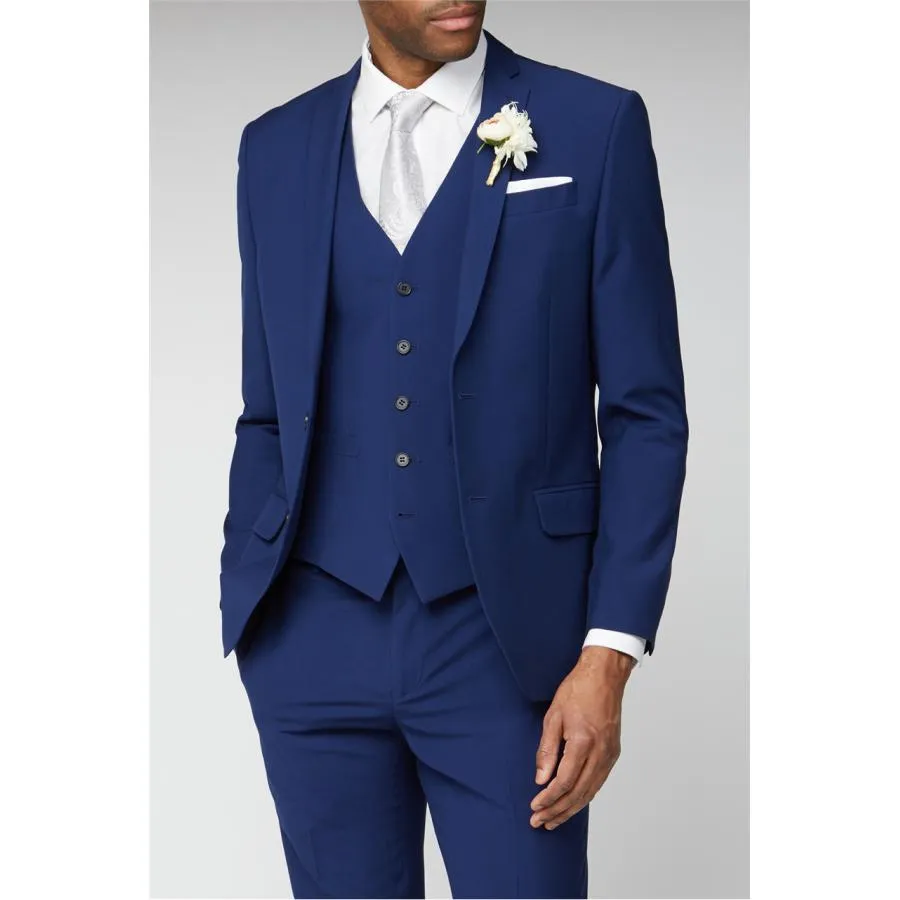 Royal Blue Mens Suits Groomsmen Wedding Tuxedos Three Pieces