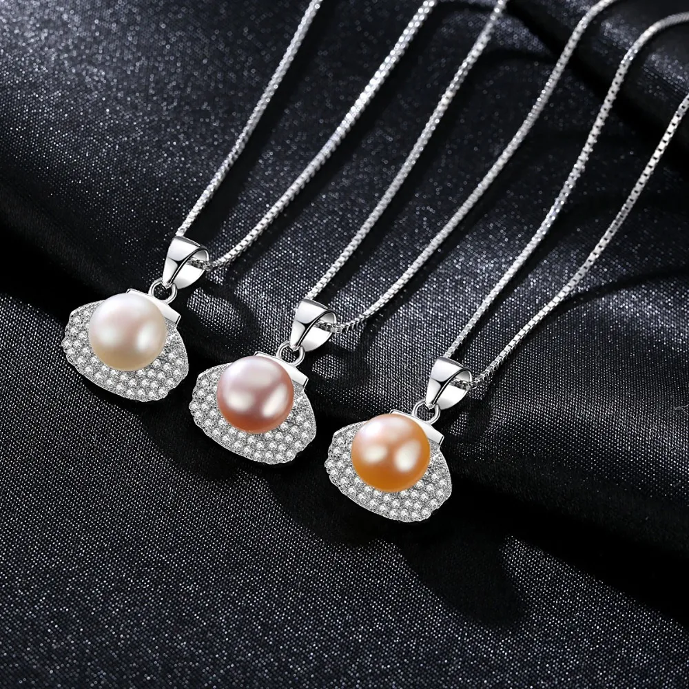 Fashion-Luxury White Gold Color Wholesale Jewellery Lucky Natural Cultured Pearl Silver Zircon Necklace For Women Bijoux