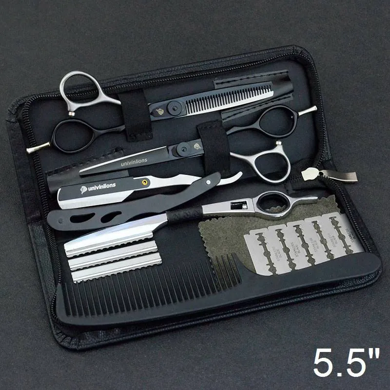 5.5 "ciseaux de coupe de cheveux barbiers Japon acier ciseaux de coiffure Kit tondeuse à cheveux outils de Salon cheveux amincissants cisailles barbiers coiffeur