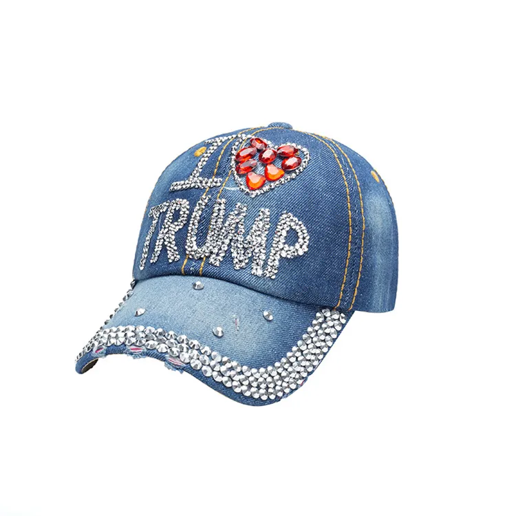 3 Estilo Donald Trump Denim Baseball Gorra al aire libre Amo Trump Trump 2020 Rhinestone Hat Sombrero Sombrero Striped EE. UU. Flag Cap Snapback al por mayor EJJ100