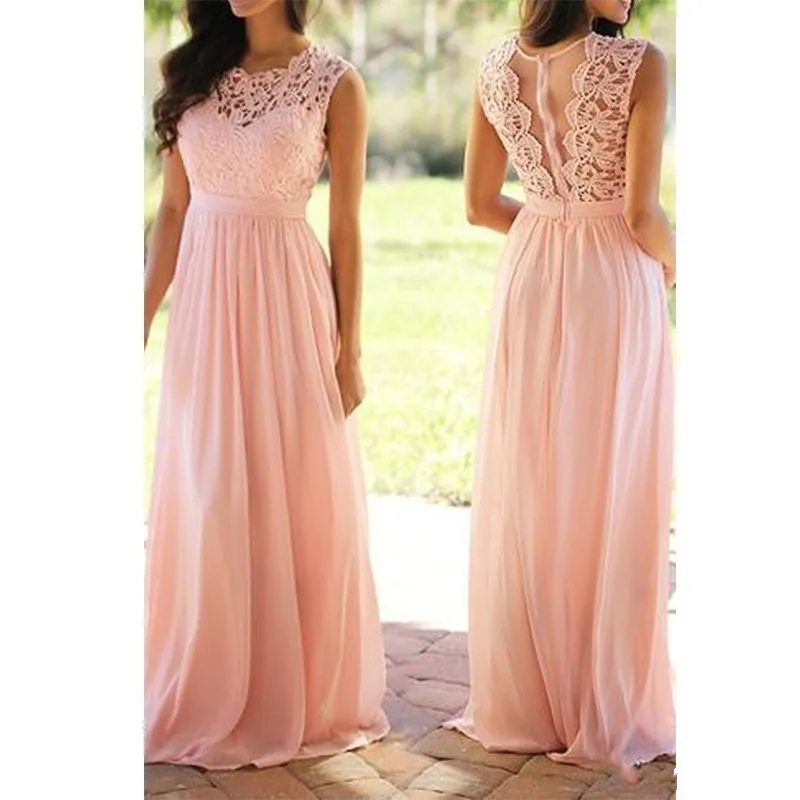 2019 New Peach Pink Cheap Bridesmaid Dresses Chiffon Floor Length Pleated Maid Of Honor Dresses