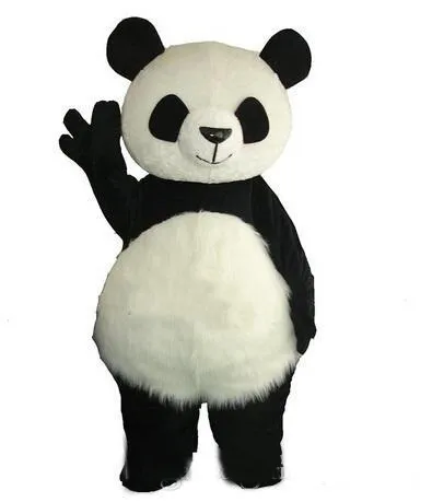 Långt hår Panda Bear Mascot Kostym Vuxen Mascot Mäns för fest och Alla hjärtans dag Thanksgiving Day Christmas