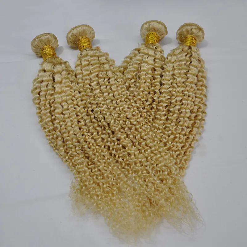 Pelo rizado peruano de grado superior 100 paquetes de cabello humano rizado remy virgen crudo color rubio 613
