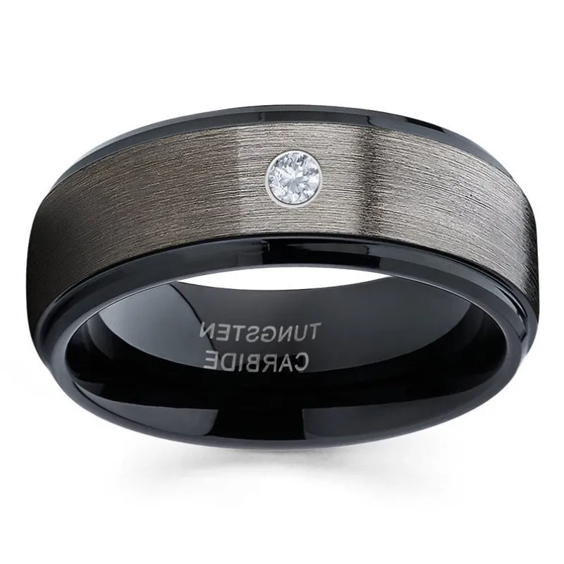 MEN039S 8MM MURADO BURCO PRETO PRETO TUNGSTEN TUNGSTEN ANEL RING JOENS DE DIAMAÇÃO DE DIAMIA