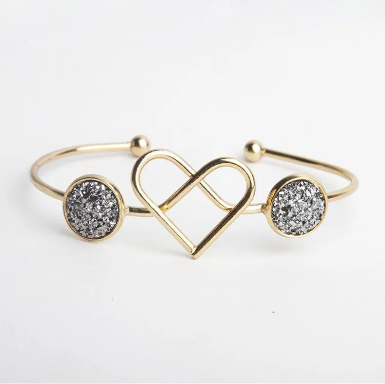 Wholesale-New Fashion Druzy Drusy Bracelet Gold Plated Knotted Love Heart Open Adjustable Bangle Bracelets For Women Lady Jewelry