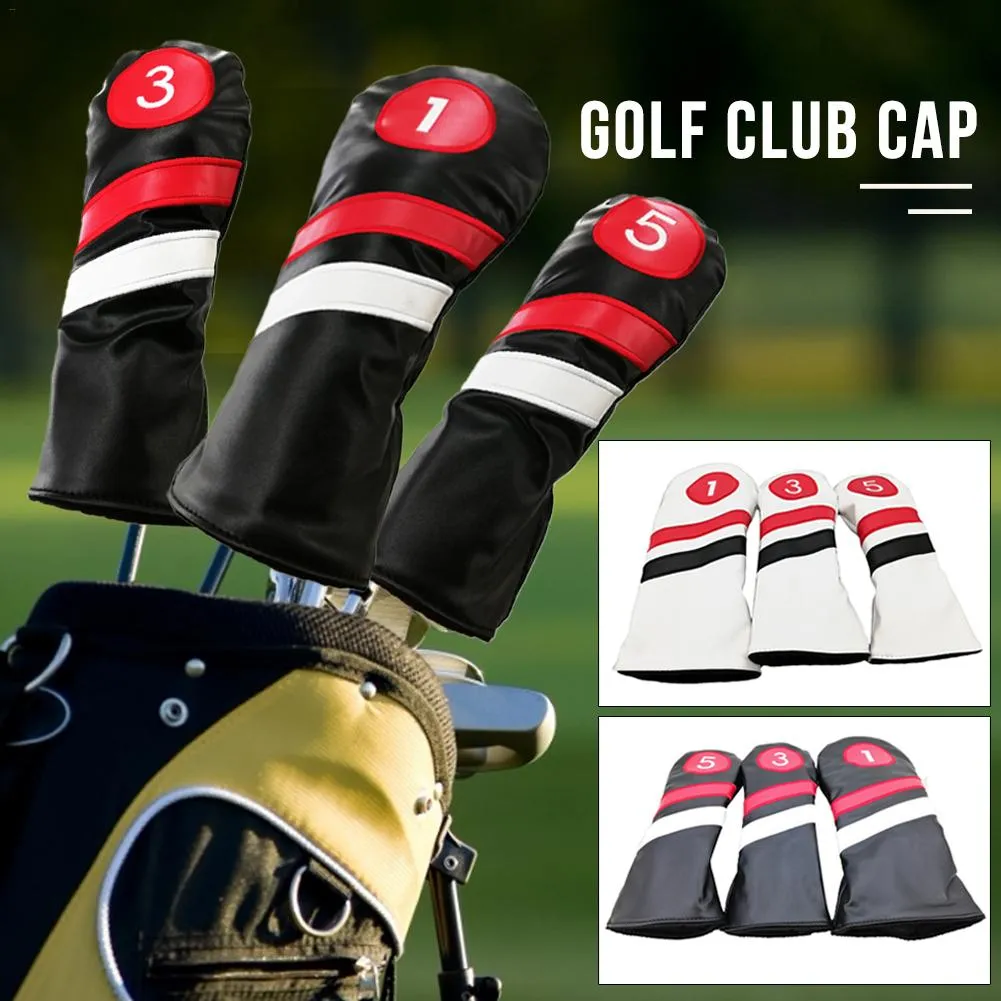 3PCS Golf Head Covers Driver Fairway Wood Headcovers Black Red White Vintage PU Leather 1 3 5 Driver Fairway Head Covers