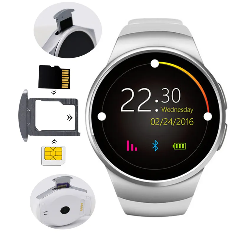 KW18 Smart Watch Helt skärm Bluetooth Reloj Inteligente Armband med SIM-kortplats Hjärtfrekvens Monitor Kamera Armbandsur för Android IOS