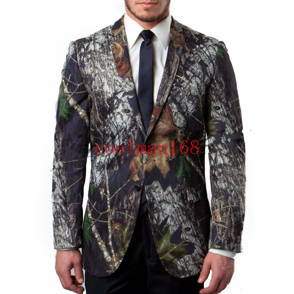 Camuflagem Popular Noivo Smoking Notch Lapela Homens Casamento Tuxedo Moda Homens Jaqueta Blazer Men Prom Jantar / Darty Suit (Jacket + Pants + Tie) 1532