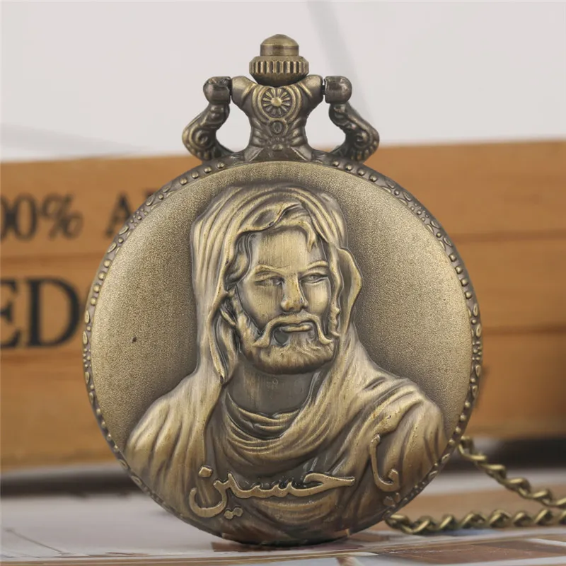 Bronze Jesus Design Quartz Pocket Horloge Ketting Ketting Horloges Retro Steampunk Hanger Mannen Vrouwen Klok Verjaardagsgeschenken