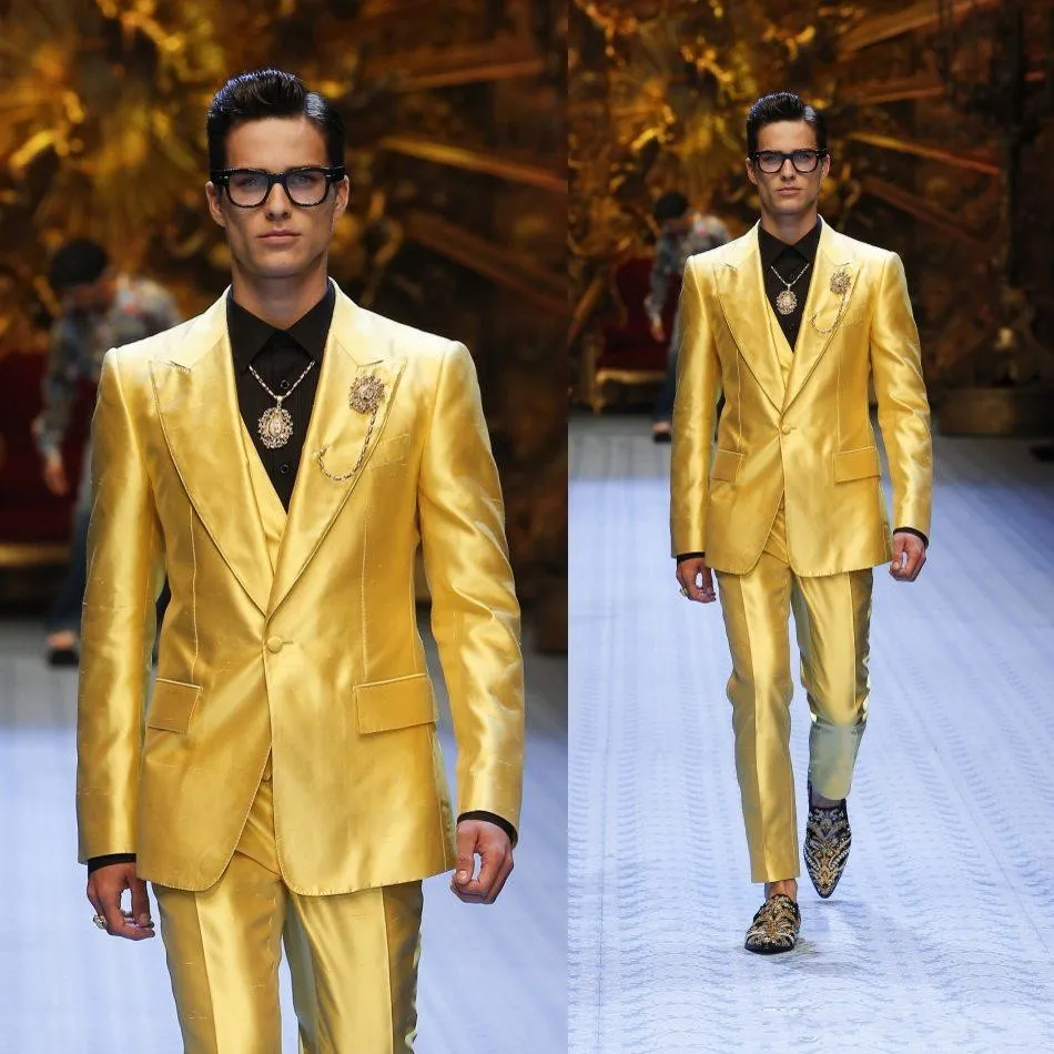 Amarelo noivo smoking lapela padrinhos groomsmen mens vestido de casamento moda homem jaqueta blazer 3 peça terno (jaqueta + calça + colete + gravata) 1667